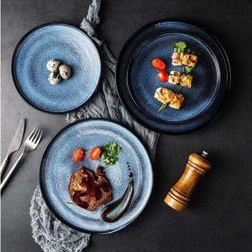 Ceramic plate made in kiln northern Europe creative Hotel Western steak plate blue elegant household ceramic plate