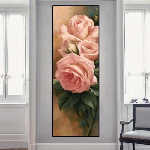 Classical Flowers Oil Painting on Canvas Posters and Prints Wall Art Painting Pink Rose Pictures for Living Room Home Decoration