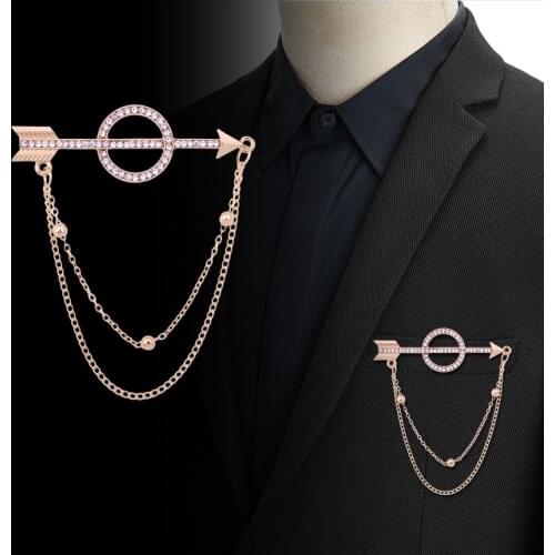Korean Archery Brooch Rhinestone Crystal Tassel Chain Lapel Pin Suit Badge Fashion Jewelry Brooches for Women Men Accessories