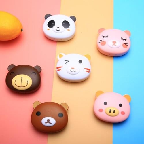 LIUSVENTINA cute bear panda cat pig contact lens case for contact lens case container with mirror box for color lenses