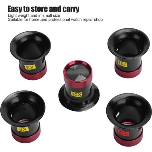 5pcs 3X 5X 10X 15X 20X Magnifier Set Aluminum Alloy Magnifying Glass Jewelry Watch Repair Glass Lens Loupe Accessory Watchmaker