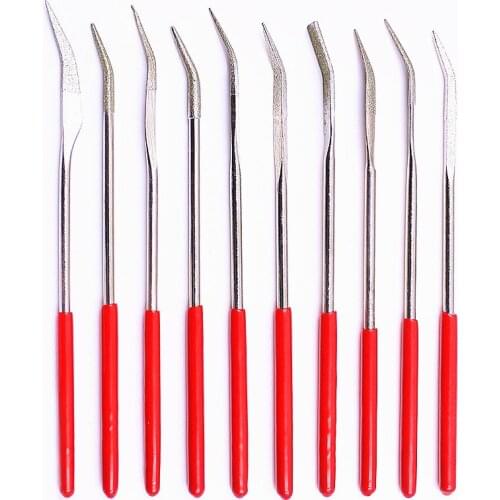 Citop 10Pcs Mini Needle File Set Diamond Coated 4*160mm Carving Ceramic Glass Gem Stone Yarn Carving Craft Tool