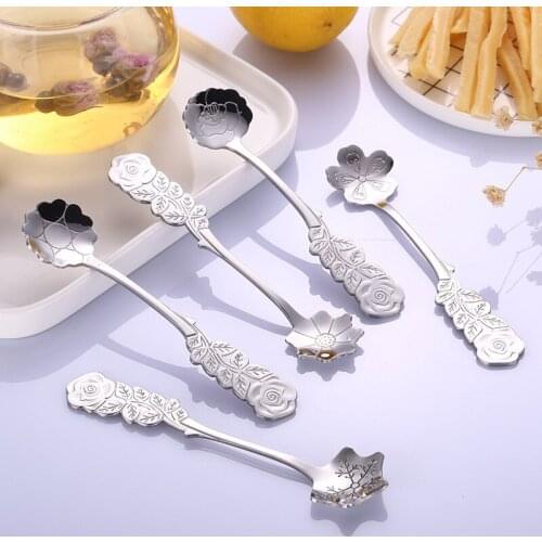 Stainless Steel Dinnerware Set Spoon Tea Spoon Dessert Coffee Ice Cream Spoons Kitchen Accessories Bar Tools Rose Spoon Handle