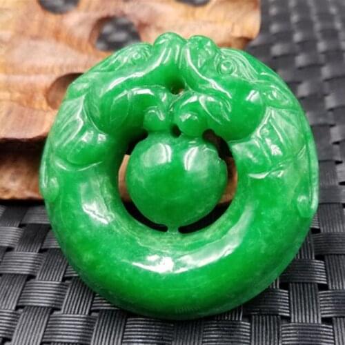 Natural Double sided Hand-Carved Green Emerald Dragon jade Pendant jade gift necklace women men jade jewelry