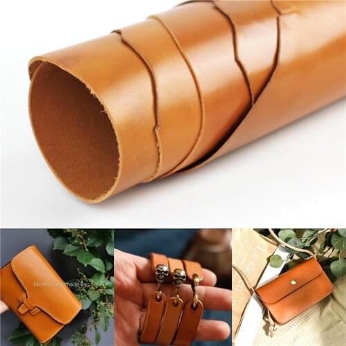 Orange Vegetable Tanned Leather handmade first layer cowhide pieces leathercraft WaxThrough dye wallet Keychain handbag DIY