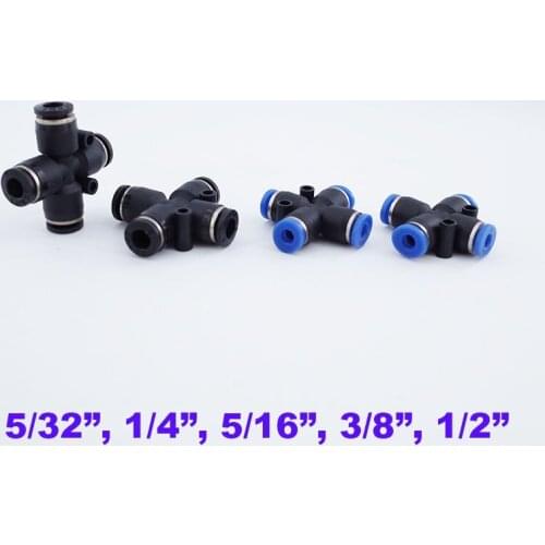 One touch plastic tube 4 way pneumatic plastic fittings X type 5/32 1/4 5/16 3/8 1/2 inch quick hose connector four joint