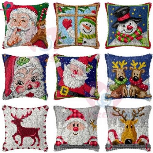 Dropshipping Cartoon Latch Hook kits Pillow Diy Handmade Printed Canvas Cushion Latch Hook Kit klink haak kleed Christmas decor