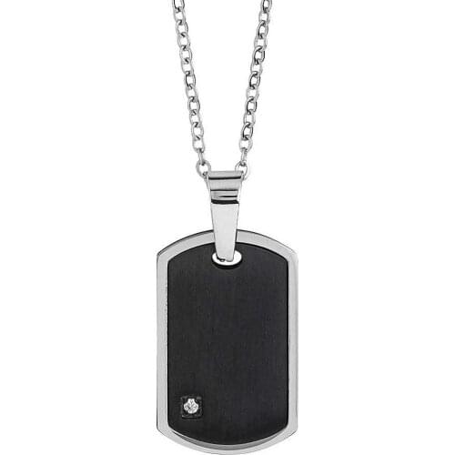 Runda 2020 New Arrival Stainless Steel Jewelry Accessories IP Black Dog Tags Pendant Mens Necklaces Jewels CZ Stone