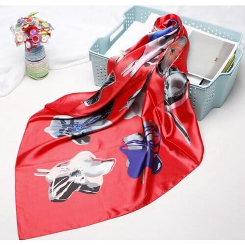 90*90cm Silk BIG Flower Scarves Women Foulard Square Head Hijab Scarf Ladies Satiny Shawl wrap muffler pareo female hijab poncho