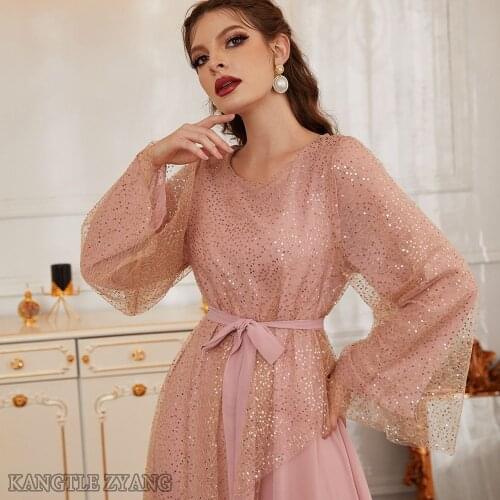 Chiffon Pink Abaya Dubai Turkey Islam Muslim Arabic Long Dress Kaftan Dresses Abayas For Women Caftan Maroc Robe Djellaba Femme