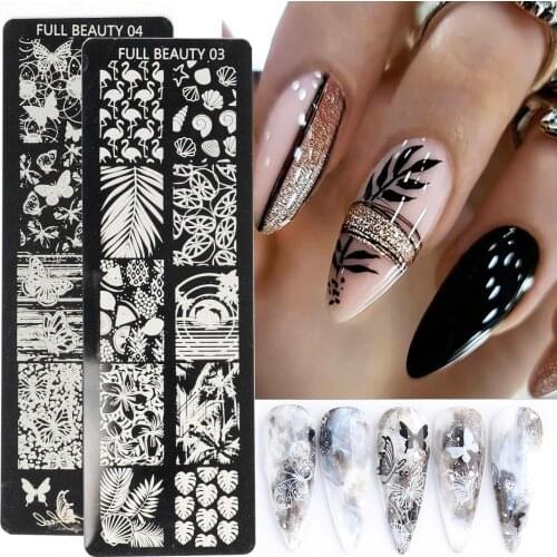 Stamping Nail Art Stamp Plates Flower Leaf Heart Letters Image Geometric Designs Nail Polish Printing Stencil Manicure TRFB01-06