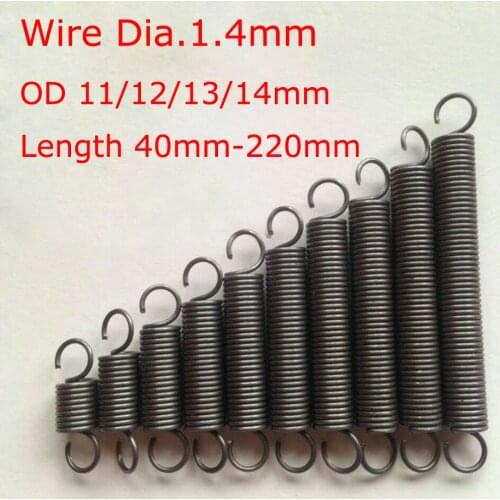 2pcs Tension Extension Spring Expansion Springs Wire Diameter 1.4mm Out Diameter 11/12/13/14mm Length 40/50/60/70/80/90-220mm