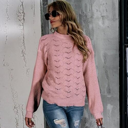 Urifens Lazy Style Sweater Womens New Korean Loose Hollow Out Solid Color Knitted Top 2021 Autumn And Winter Sexy Jumper BW18U
