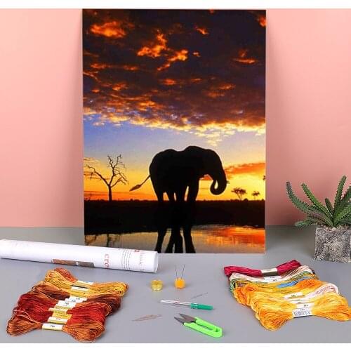 Landscape Elephant Animal Printed 11CT Cross-Stitch DIY Embroidery Set DMC Threads Sewing Hobby Handicraft Handiwork Sales