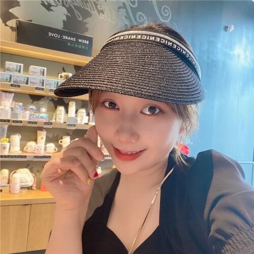 Summer Empty Top Hat Straw Braided New Headband Beach Outdoor Sun Hat Women Wild Big Brim Sun Hat Letter Straw Hat Women