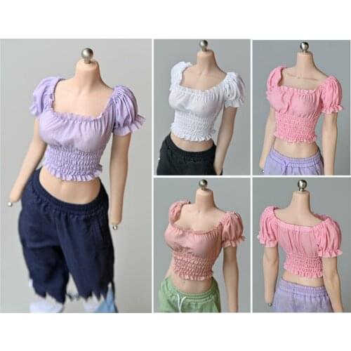 1/6th Female Bubble Sleeve Pleated Blouse Model for 12" Body Action Figure