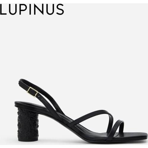 LUPINUS 2021 New Fashion Relief Heel Women Sandals Simplicity Thin Strap Women High Heel Elegant Open Toe Women Summer Sandals