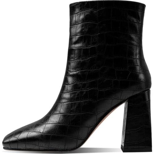 2021 Autumn Winter High heels Women Shoes Fashion Chunky heels Side zipper Lady Shoes Black Square Head Ankle boots Size 43