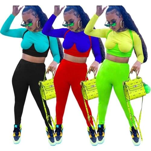 Zoctuo Two Piece Set Long Sleeve Sexy Pants Sets Women 2 Pieces Outfits 2021 New Fashion Color Matching Tracksuit Woman