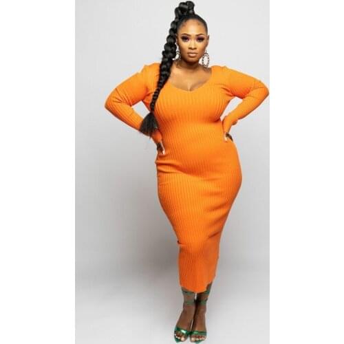 4XL 5XL Plus Size Women Clothing Casual Fashion V-neck Solid Color Big Size Dress Oversized Long Sleeve Fall Robe Femme Vestidos