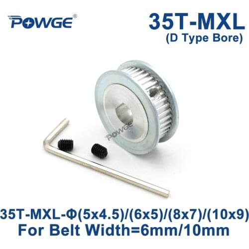 POWGE Trapezoid 35 Teeth MXL Timing pulley D type Bore 5x4.5/6x5/8x7/10x9mm for width 6/10mm MXL Synchronous Belt 35Teeth 35T