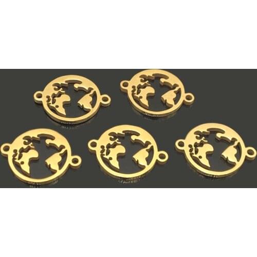 10pcs World Map Two Hole Gold Stainless Steel DIY Bracelet Necklace Charm for Women Wish Jewelry