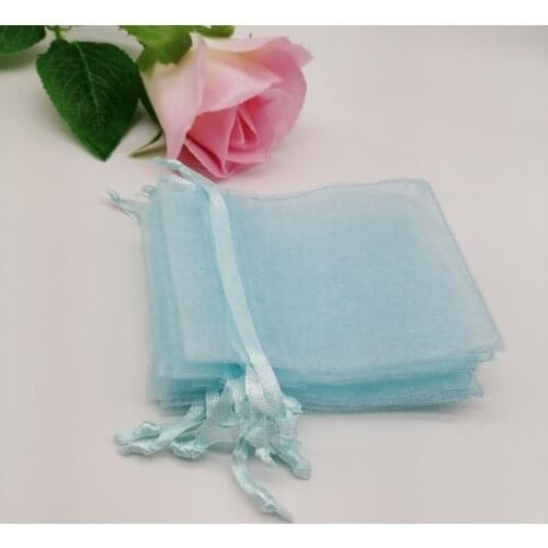 100pcs Light Sky Blue Gift Bags for Jewelry Bags Packaging Organza Bag Drawstring Bag Wed/Woman Organza Gift Bag Display Pouches