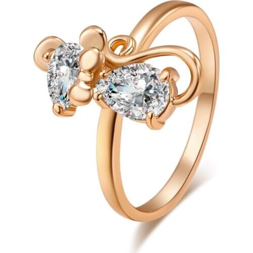 2018 New Fashion Gold Color lovely Mouse Shaped crystal Wedding Ring For Woman Dropshipping Luxury Jewelry Wholesale