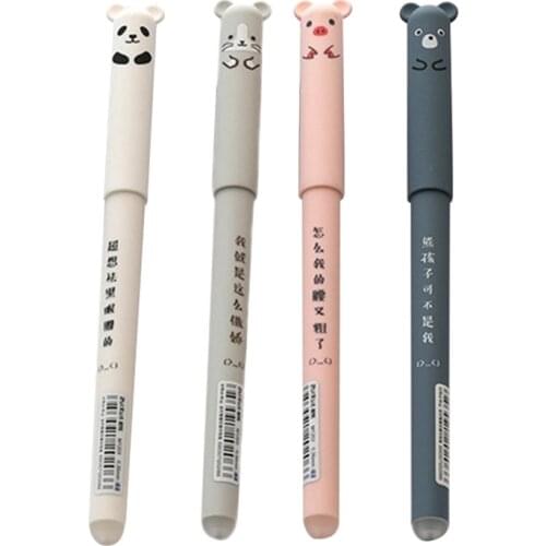 4 Pcs/lot Cartoon Erasable Pen 0.35mm Cute Panda Pig Kawaii Gel Pen Easy To Rub Magic Ballpoint For School Writing Girls Gifts