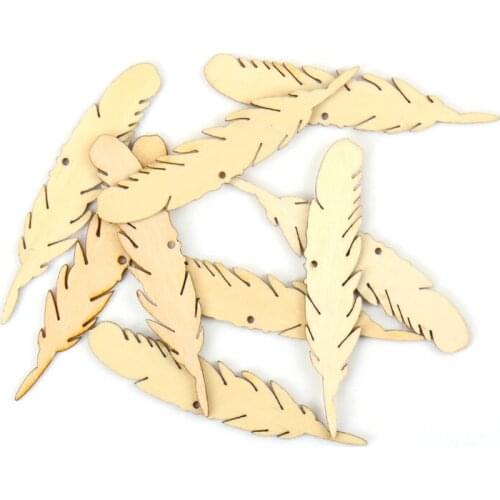 Feather Wooden Pattern Scrapbooking Painting Collection Craft for Handmade Accessory Home Decoration DIY 80x16mm 5pcs