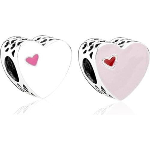 5PCS Fashion Zinc Alloy Big Hole Two Colors Enamel Heart Love Spacer Bead Fit DIY European Bracelets&Bangles Women Jewelry Gift