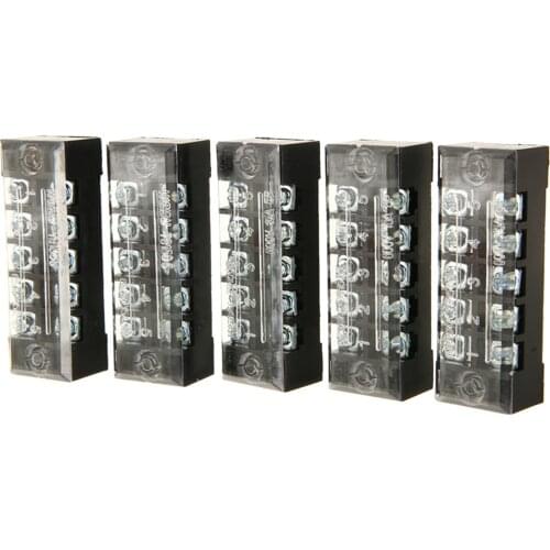 5pcs Screw Terminal Blocks Dual Row Power Distribution Bus Bar Terminal Block Boat RV 600V 15A with 10x Terminal Barrier Strips