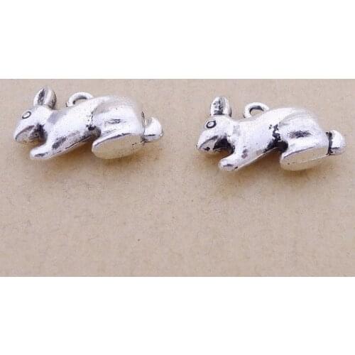 6 pieces/lot 13*20mm Antique silver color Metal rabbit charm Animal pendant necklace earring key chain DIY handmade jewelry