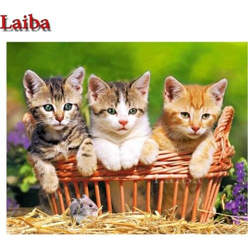 Basket cats 5D DIY Diamond Embroidery Full Square round Diamond Painting Rhinestone Cross Stitch Kit Mosaic cute kittens Decor