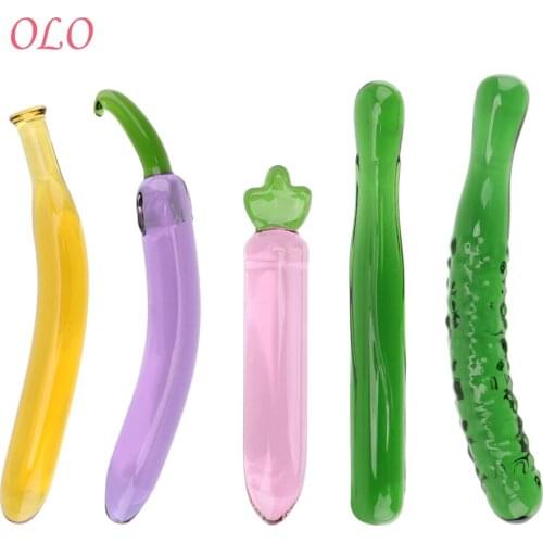 OLO Eggplant Dildos Fruit Vegetable Anal Plug Banana Dildo Erotic Artificial penis Glass Beads Butt Plug Sex Toys for Men Women