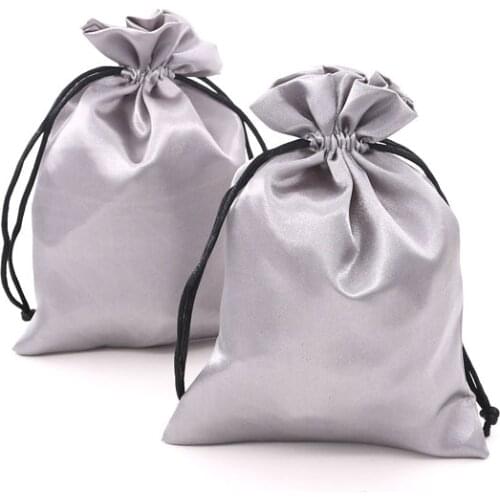 10pcs gray Custom printed logo Satin bag drawstring gift bags More Size storage custom your image for extra charge 8*10/9*12cm