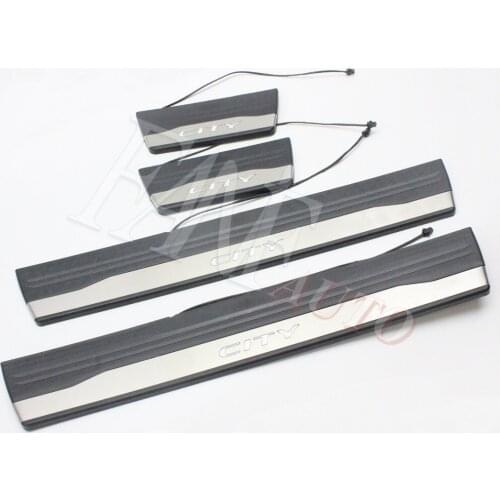 Car Styling Stainless Steel Led Door Sill Scuff Plate Guard Sills Protector Trim For Honda City 2014-2020