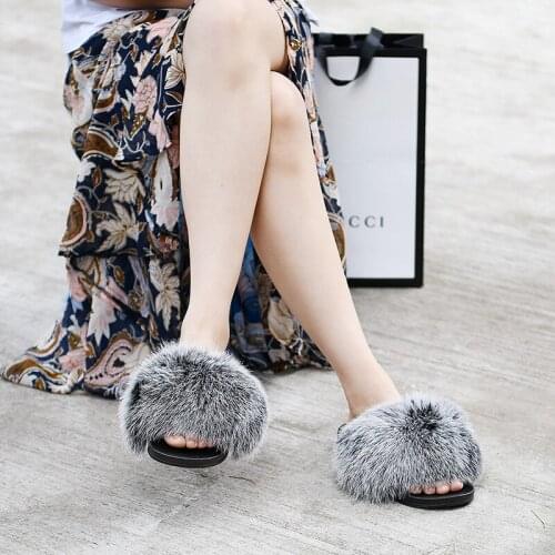 Free Shipping CX-A-70T Womens Furry Slippers Ladies Cute Plush Fox Hair Fluffy Slippers Womens Fur Slippers