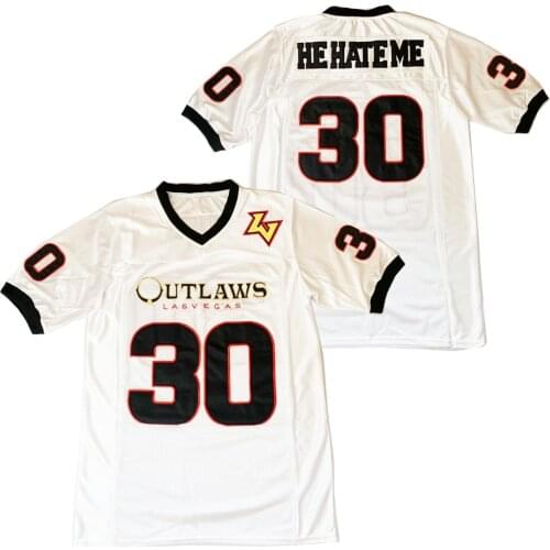 BG American football jersey OUTLAWS LASVEGAS 30 he hate me jerseys Embroidery sewing Outdoor sportswear Hip hop loose WHITE 2020
