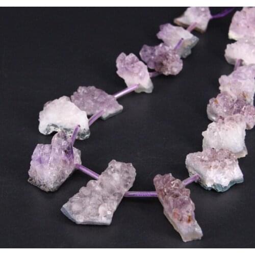 15.5"/strand Natural Amethysts Quartz Geode Druzy Top Drilled Slice Nugget Beads,Raw Crystal Drusy Slab Pendants Jewelry Making