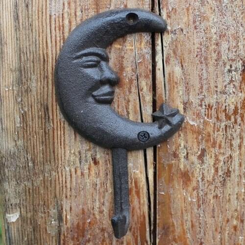 European Accent Moon and Star Design Cast Iron Wall Hook