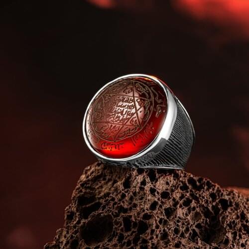 Genuine 925 Sterling Silver Seal Of Solomon Ring for Men Natural Amber Stone Mens Cool Punk Male Rings Fashion Jewelry Gift