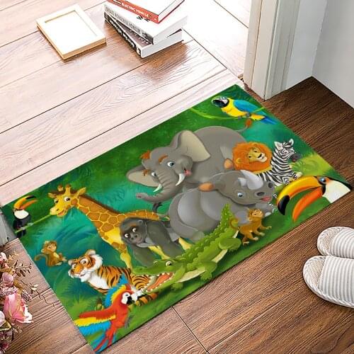 Forest Animal Elephant Lion Cute Doormat Kitchen Living Room Floor Rug Bathroom Non-slip Foot Mat Entrance Hall Welcome Carpet