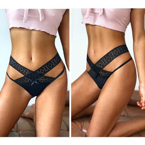 Summer Sexy Lace Panties Women Embroidery Heart Lace Thongs String T Back Transparent Underwear Cross Straps Women Lingerie