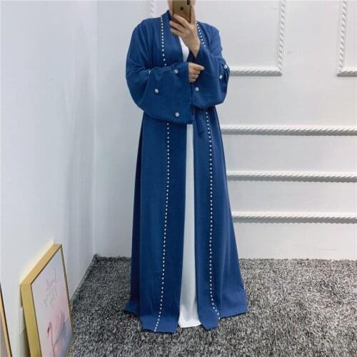 Summer Woman Muslim Beading Open Kimono Abaya Floral Hijab Dress Dubai Kaftan Moroccan Wholesale Modest Clothing Islamic Eid