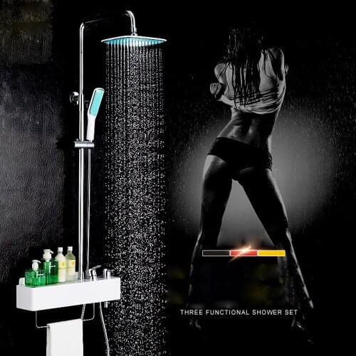 Modern White Painted Marble Stone with Chrome Finish Lifting Shower Booster Wall Mount Shower Kit with Handheld ABS Showerhead