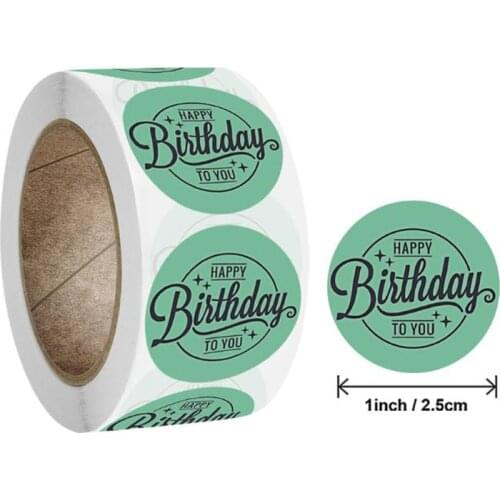 Birthday Thank You Stickers Labels Green Color Paper Sticky Sticker Decoration Scrapbook Sealing Stationery Supplies 100PCS