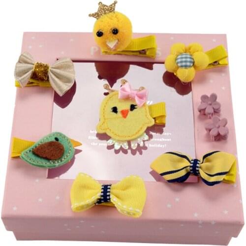 New Childrens Hair Accessories Headwear Set 9Pcs/Lot Girls Crown Bow Rabbit Fox Animals Hair Clip Gift Box Set Flower Headdress