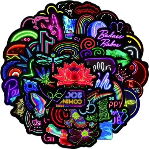 10/30/50PCS Popular Colorful Neon Design Daily Comic Graffiti Sticker Logo Flower Water Cup Trolley Case Sticker Wholesale