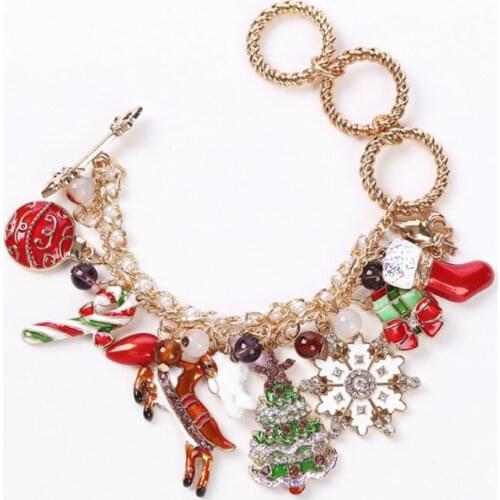 Merry Christmas Element Bracelet DIY Xmas Tree Candy Cane Goldtone Pretty Decor Ornaments All-match Elegant Decoration